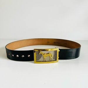 Roger Van S Leather Belt Horse Buckle Size 26 (XS-Small) Black Vintage